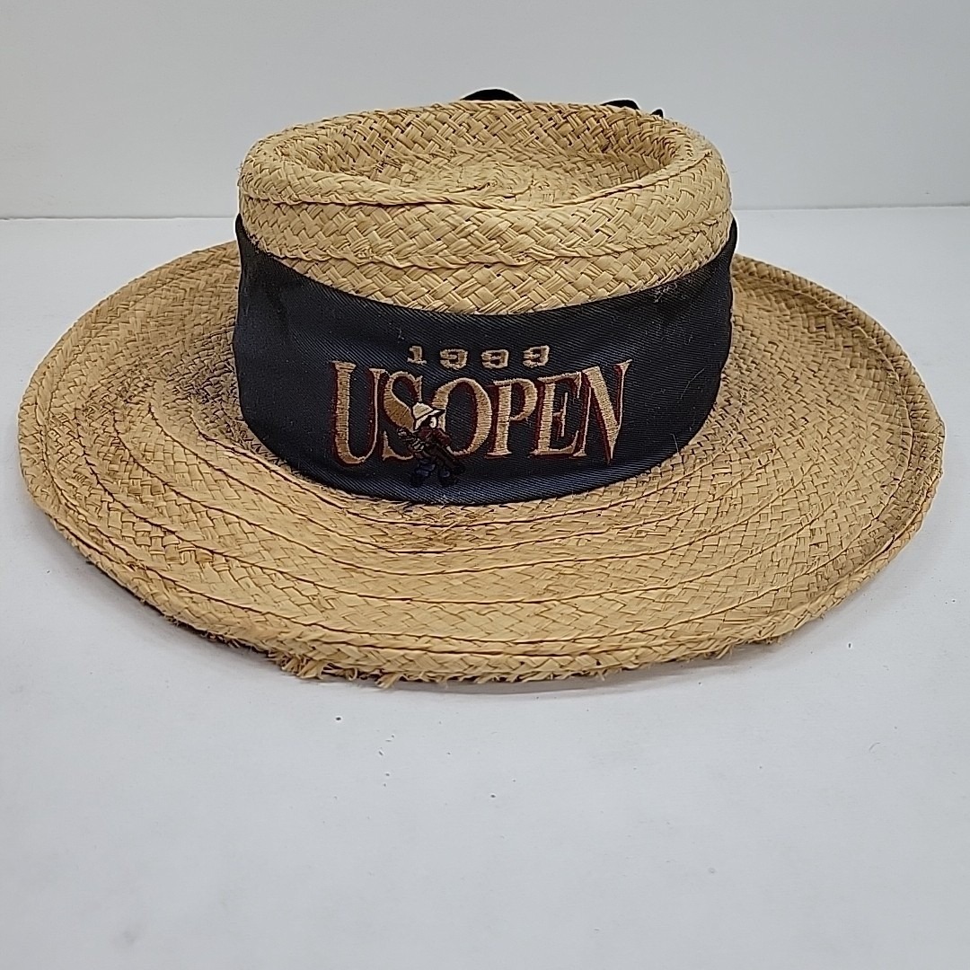 Vintage 1993 Us Open Golf Championship Straw Hat Navy Ribbon Bow Collectible